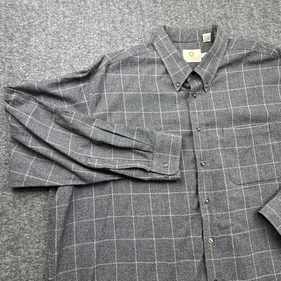 Viyella Wool Cotton Blend Flannel Sport Shirt Men 2XL XXL Plaid Check Gray Black - Picture 2 of 16